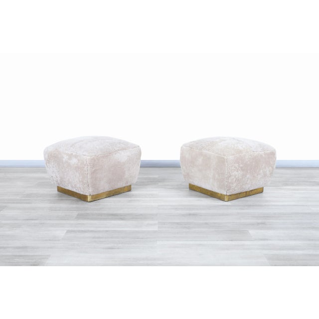 Mid-Century Modern Vintage Oversized Shearling Ottomans / Stools by Marge Carson, 1980s For Sale - Image 3 of 10