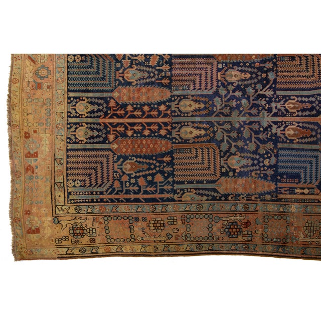 1900s Blue Antique Persian Bakshaish Wool Rug Handmade With Allover Design For Sale In New York - Image 6 of 11