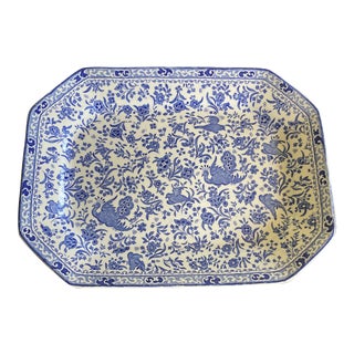 Regal Peacock Blue/White Ceramic Tray For Sale