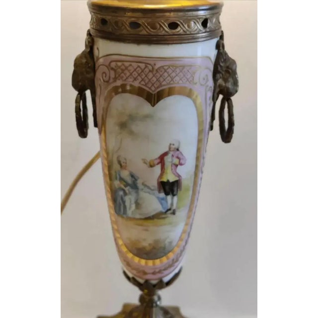 1900 - 1909 Antique 19th Century Ornate French Sevres Style Porcelain and Bronze Table Lamp For Sale - Image 5 of 10