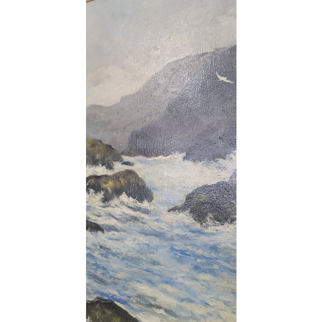 1970s Crashing Waves Oil on Canvas Painting Signed & Framed For Sale - Image 10 of 12