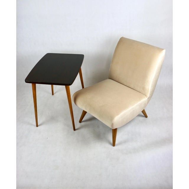 Beige Vintage Lounge Chair in Champagne Beige Velvet, 1970s For Sale - Image 8 of 13