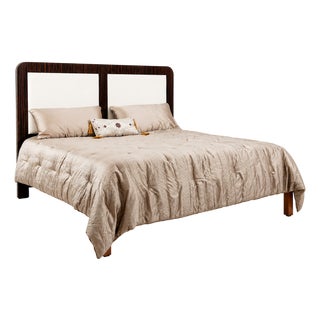 Italian King Bed With Makassar Ebony Veneers and Upholstered Headboard For Sale