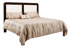 Italian King Bed With Makassar Ebony Veneers and Upholstered Headboard
