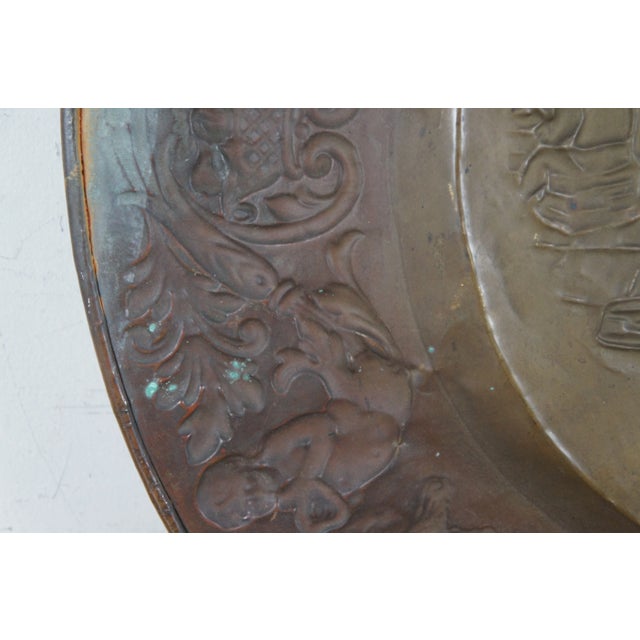 Antique Copper Embossed Tavern Scene Repousse Wall Plaque Charger Platter For Sale - Image 10 of 10