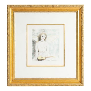 “Young Girl With a Guitar” Hand-Colored Etching by Marie Laurencin For Sale