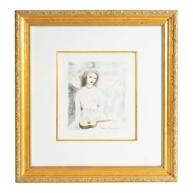 “Young Girl With a Guitar” Hand-Colored Etching by Marie Laurencin For Sale