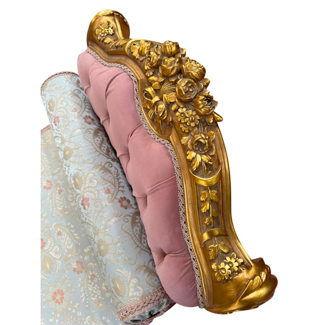 Wood French Louis XV Style Settee With Ornate Hand Carvings and Tufted Seat For Sale - Image 7 of 9
