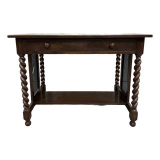 Antique Stickley Bros Barley Twist Oak Library Table With Drawer For Sale