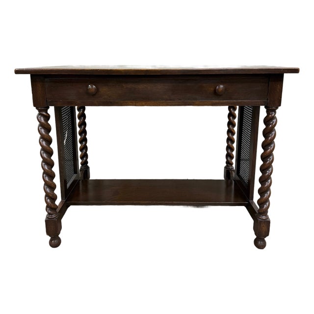Antique Stickley Bros Barley Twist Oak Library Table With Drawer For Sale