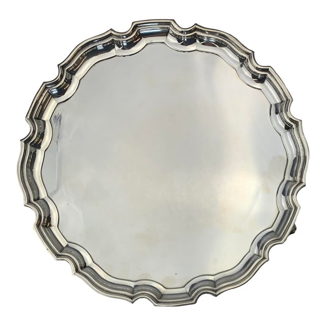 1960s Vintage Silverplate Round Serving Tray For Sale
