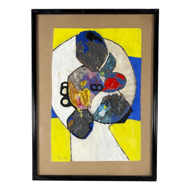 Sonja Sekula, Abstract Composition, 1961, Oil Painting on Paper For Sale