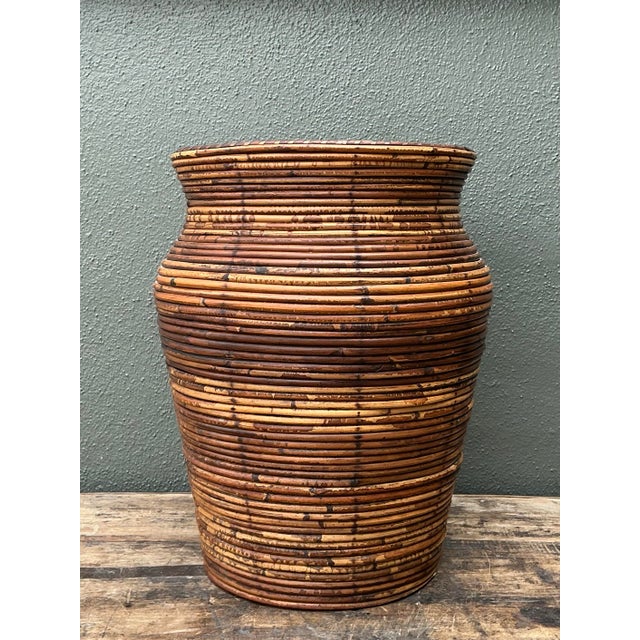 Vintage Coiled Pencil Reed Floor Vase For Sale - Image 9 of 12