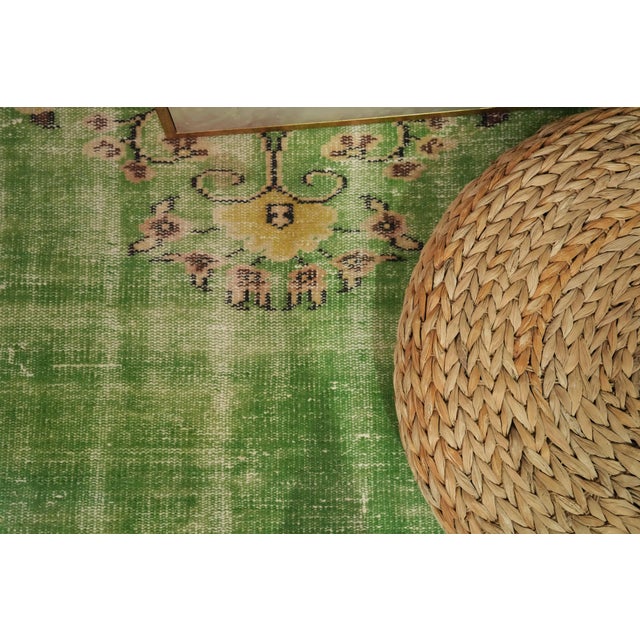 1970s Vintage Turkish Handmade Wool Cotton Green Area Rug For Sale - Image 9 of 14