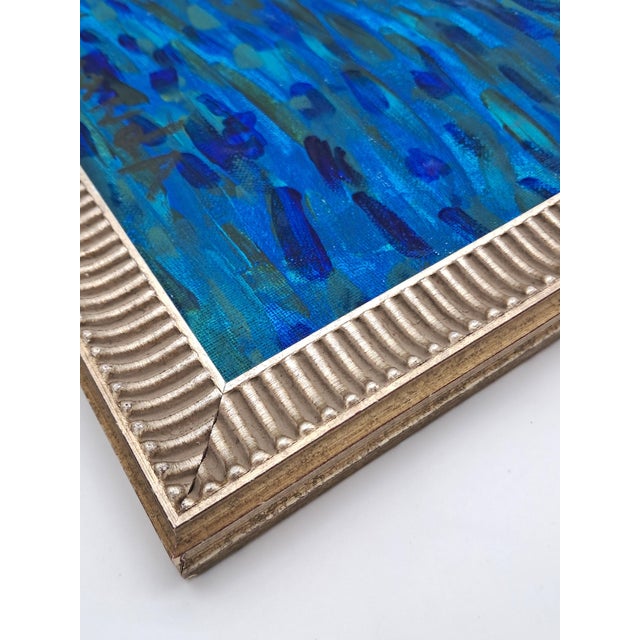 Contemporary Hand-Painted Acrylic Impasto Seashore Painting With Sailboats and Black Beachgoers For Sale - Image 3 of 11