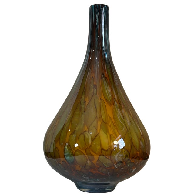 17+ In. Tall Murano Mottled Amber Gourd Shaped Art Glass Vase For Sale - Image 12 of 18