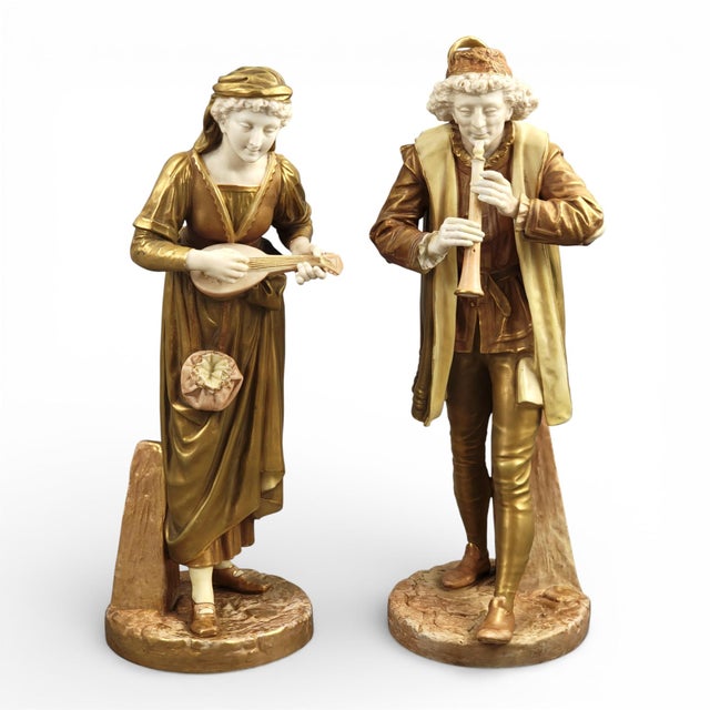 Shot-Enamel Porcelain Musicians from Royal Worcester, 1910s, Set of 2 For Sale - Image 12 of 12