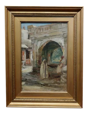Robert Alexander Scene at a Fountain in Tangier-1920s Oil Painting