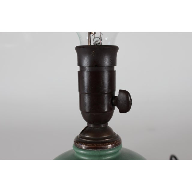 Textile Danish Art Deco Green Ceramic Ball Table Lamp by P. Ipsens Enke, 1940s For Sale - Image 7 of 11