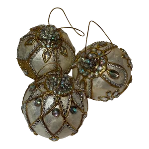 Set of 3 Iridescent Faux Gem Encrusted Ivory & Gold Capiz Shell Holiday Ornaments