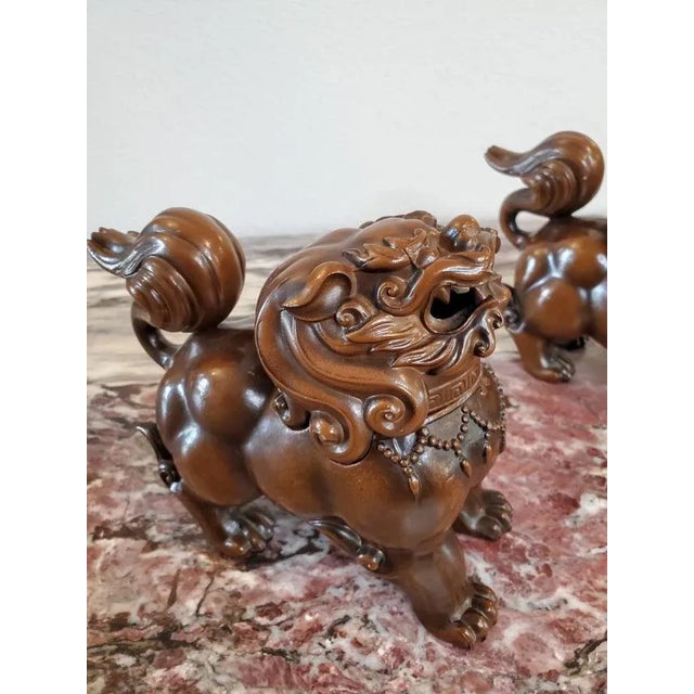 Japanese Japanese Bronze Signed Foo Dog Incense Burner - a Pair For Sale - Image 3 of 11