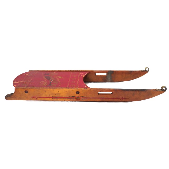 Wood Antique American Victorian Childs "Winner" Wood Racing Style Snow Sled in Original Paint For Sale - Image 7 of 13