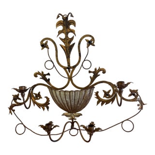 Vintage Italian Gilt Iron Wall Sconce Candelabra Hollywood Regency For Sale