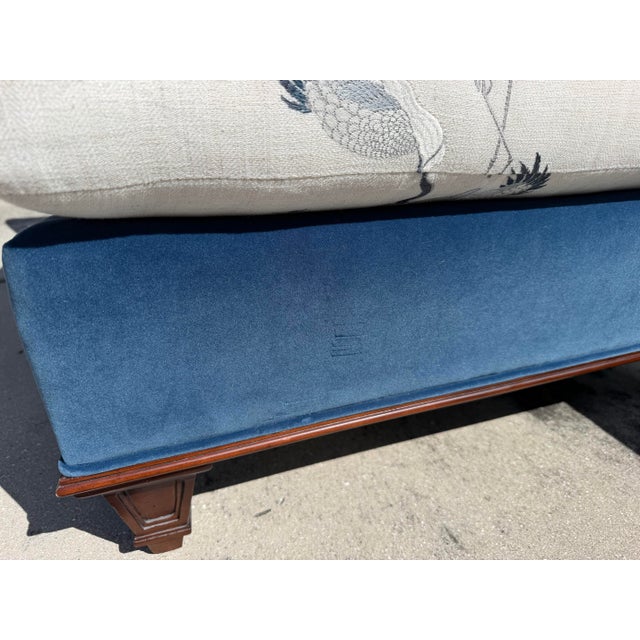 Hickory Chair Blue Velvet and Embroidered Crane Upholstered Armchair With Ottoman For Sale - Image 12 of 12