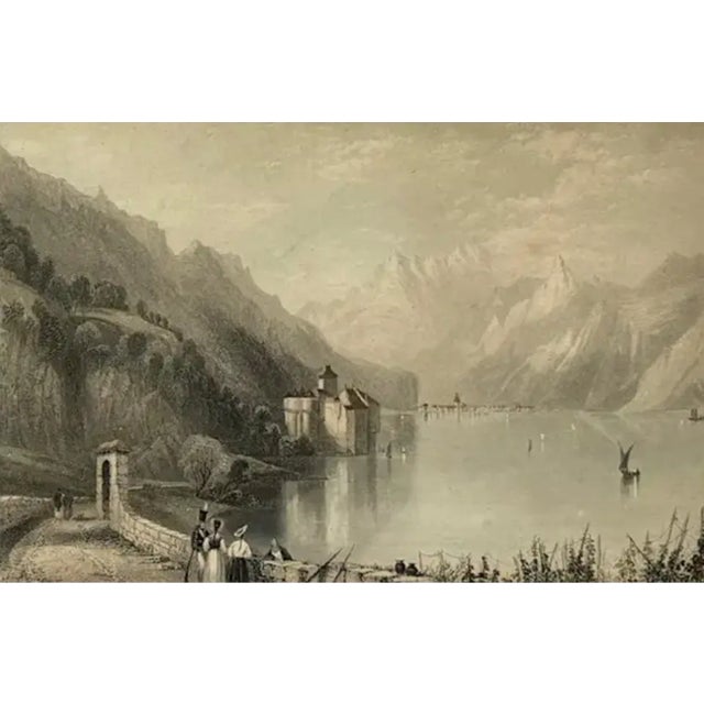 Early 19th Century Antique Original Print - Castle of Chillon, Lake Geneva Switzerland, Signed Wh Bartlett - 1836 For Sale - Image 5 of 7