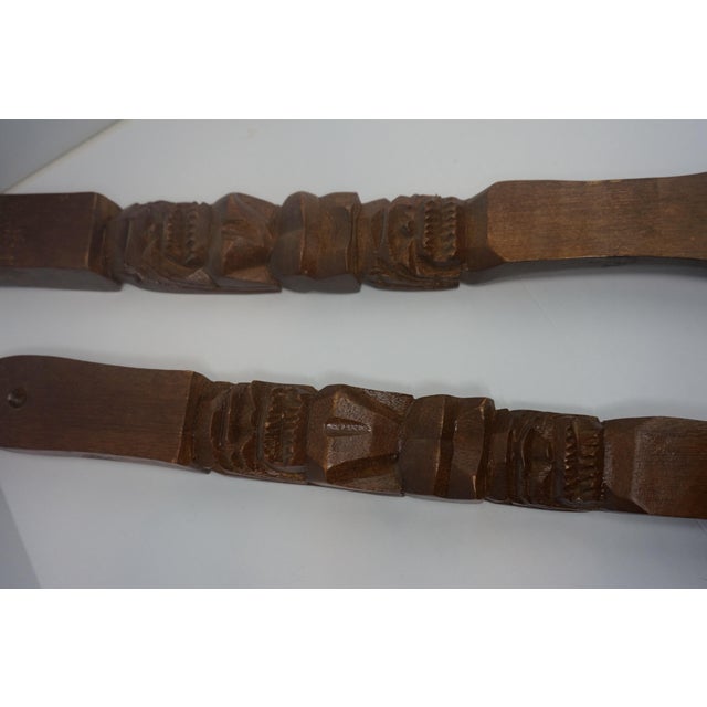 Vintage 22" Hand-Carved Wood Tiki Spoon & Fork Wall Decor - Philippines For Sale - Image 4 of 4