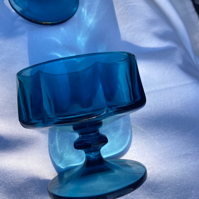Mid-Century Modern 1980s Indiana Glass Colony Nouveau Riviera Blue Octagon Optic Low Sherbet Glass Dishes- Set of 4 For Sale - Image 3 of 4