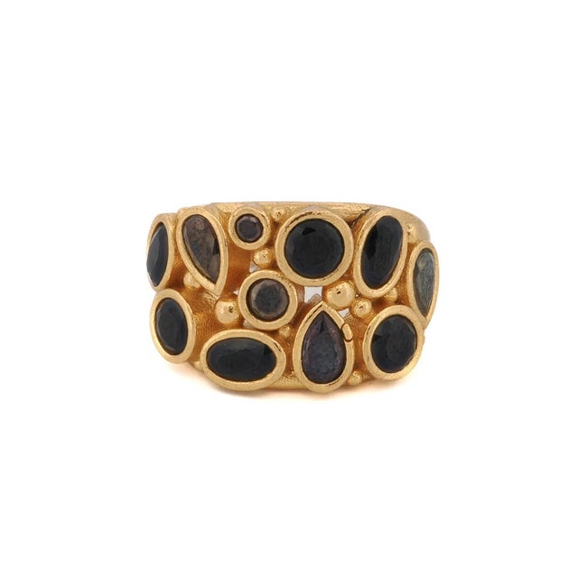 Black Teardrop Onyx Stone & Gold Adjustable Statement Ring, Size 4 For Sale - Image 8 of 8