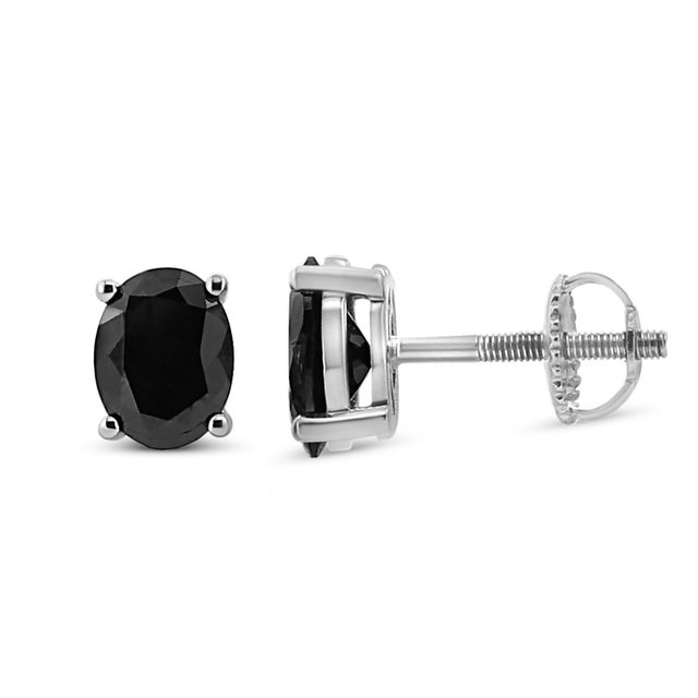 .925 Sterling Silver 1.0 Cttw Prong Set Treated Black Oval Diamond Stud Earring, A Pair For Sale - Image 4 of 5