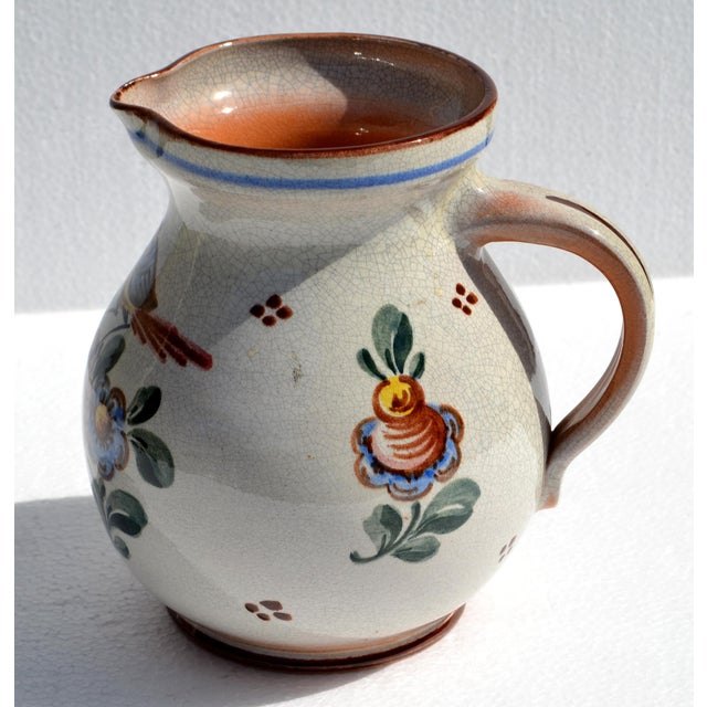 1950s American Earthenware Stoneware Folk Art Pitcher Hand Painted Rustic Cottage For Sale - Image 18 of 18