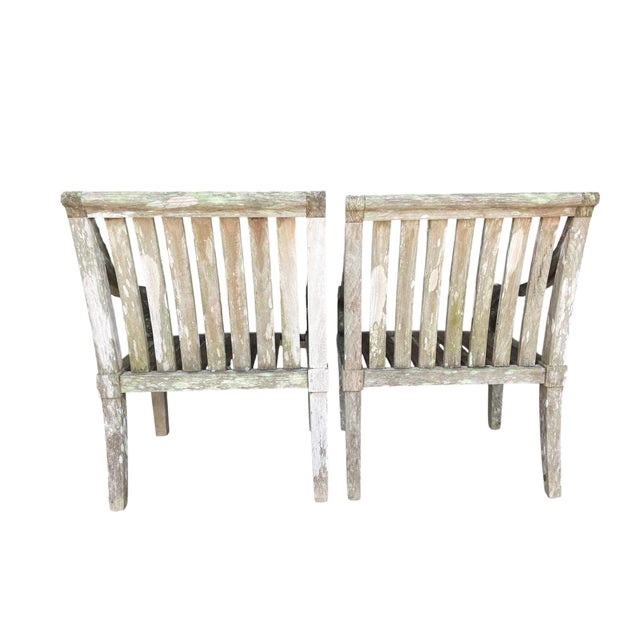 Vintage Weathered Hardwood Scroll Arm Garden Chairs With Natural Patina, a Pair For Sale In Naples, FL - Image 6 of 12