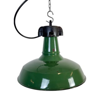 Industrial Green Enamel Factory Pendant Lamp, 1960s For Sale