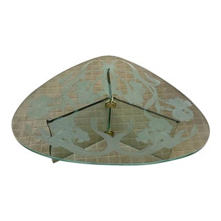 Designer Etched Glass Top Coffee Table by Wallach For Sale