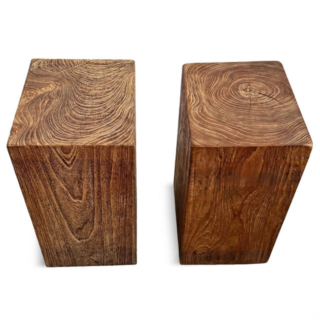 Rustic Modern Solid Teak Block Vintage End / Side Table For Sale - Image 4 of 10