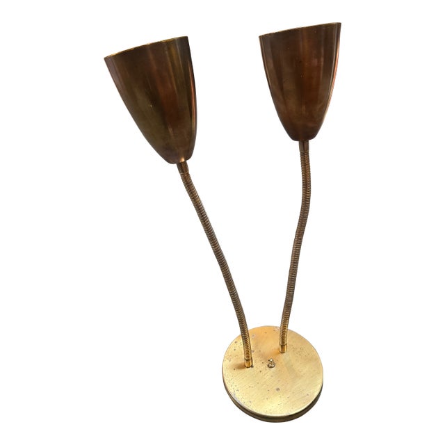 Brass Gooseneck Table Lamp, Mid Century Modern For Sale