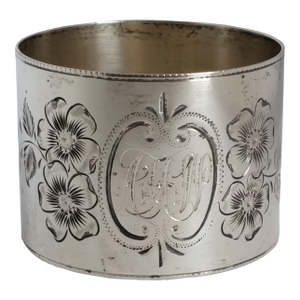 Antique Sterling Silver Hand-Engraved Napkin Ring – Floral Motif & Ahw Monogram