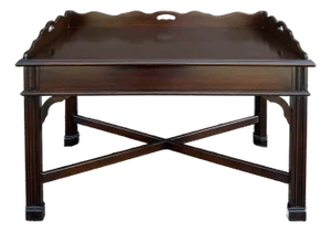 Vintage Chippendale Mahogany Butler's Tray Coffee Table With Scalloped Gallery