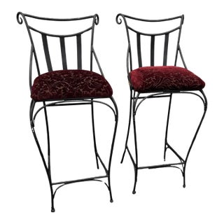 Late 20th Century Pair of Modern Wrought Iron French Style Barstools For Sale