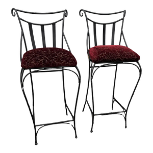 Late 20th Century Pair of Modern Wrought Iron French Style Barstools