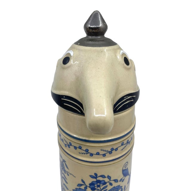 Large Blue and Creme Toile Style Webco Beer Stein Made in Germany For Sale In New York - Image 6 of 10