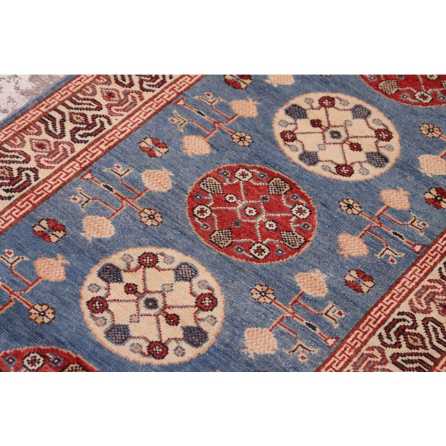 Rustic Kazak Light Blue/Beige Wool Runner Rug- 2'11''x13'6'' For Sale - Image 4 of 10