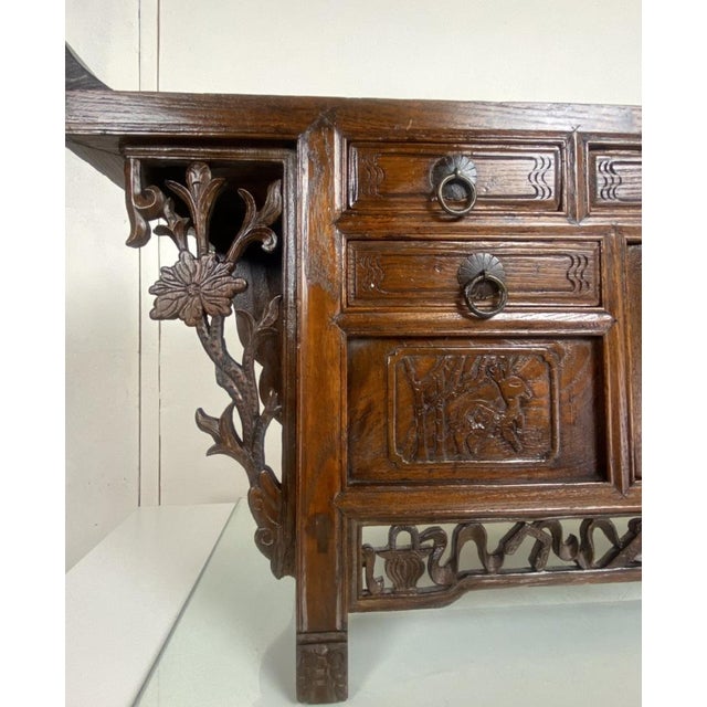 Antique Chinese Elmwood Altar Coffer with Foliage-Carved Spandrels For Sale - Image 11 of 18