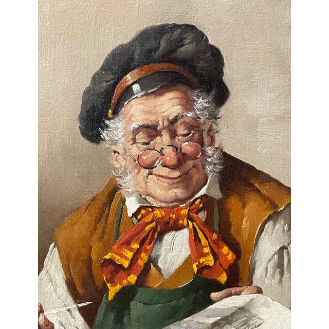 Realism 1940s Original Franz Kerber Cobbler Smoking Pipe Realism Oil Painting Signed For Sale - Image 3 of 11