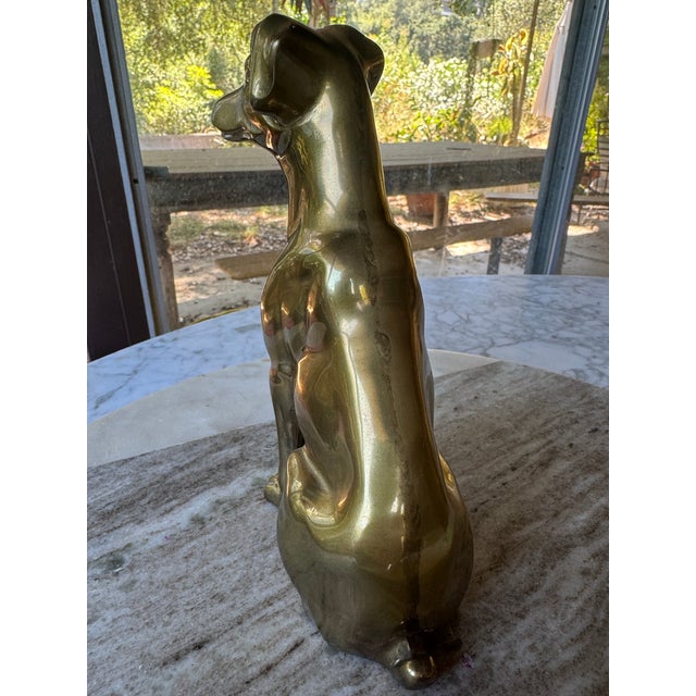Midcentury Solid Brass Sitting Dog Statue For Sale In Los Angeles - Image 6 of 11