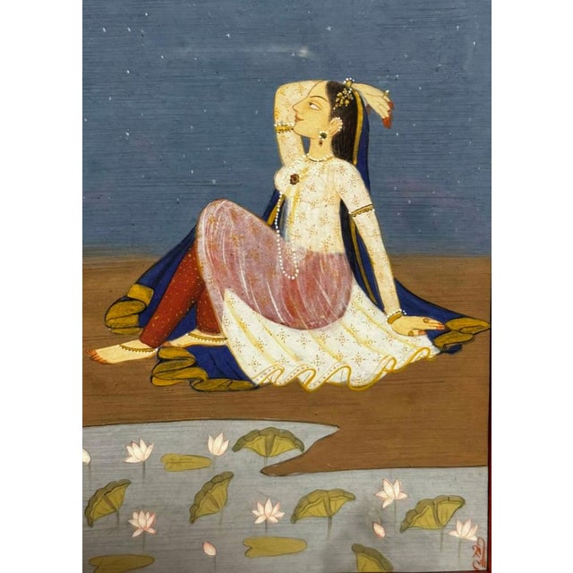 Rajasthani, Nayika by Moonlight, 1800s, Gouache & Watercolor For Sale - Image 4 of 9