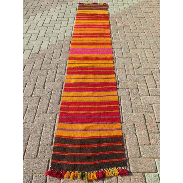 Mid-Century Modern Bohemian Kilim Runner- 22"x115" For Sale - Image 3 of 13
